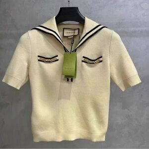 🚩steal authentic Gucci Ivory Sailor Collar Top